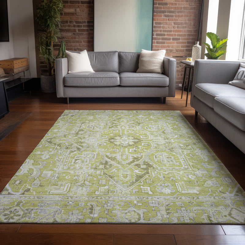 10' X 14' Artichoke Green Oriental Washable Non Skid Indoor Outdoor Area Rug - GreatEagleInc