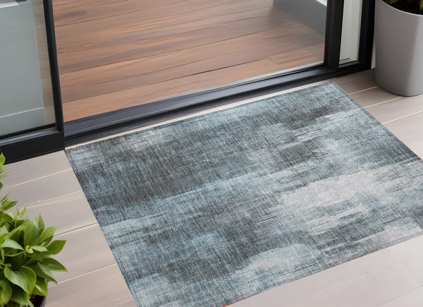 2' X 3' Teal Abstract Washable Non Skid Indoor Outdoor Area Rug - GreatEagleInc