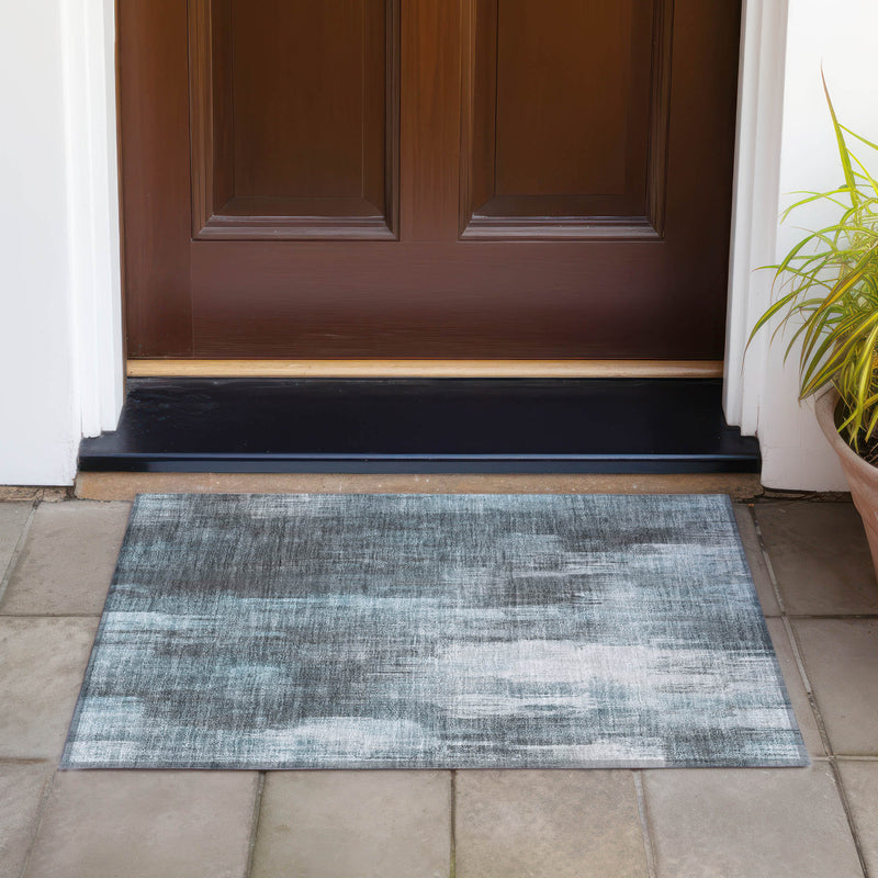 2' X 3' Teal Abstract Washable Non Skid Indoor Outdoor Area Rug - GreatEagleInc