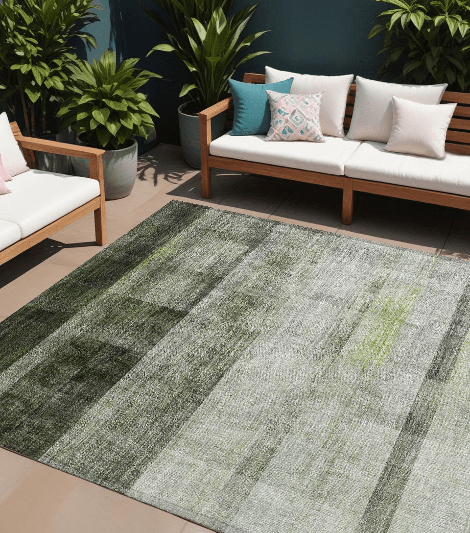 8' X 10' Olive Green Ombre Washable Non Skid Indoor Outdoor Area Rug - GreatEagleInc