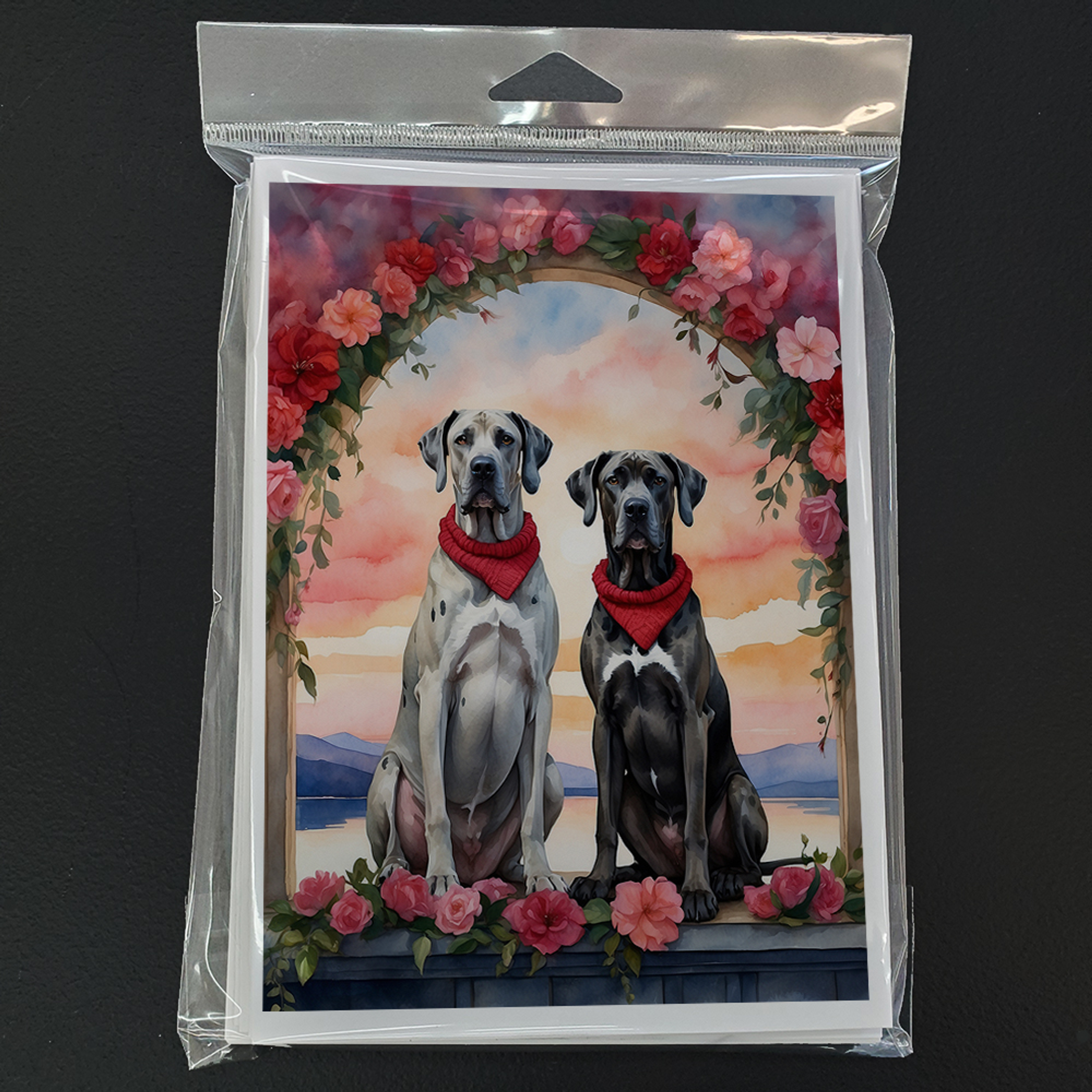 Great Dane Two Hearts Greeting Cards Pack of 8 Caroline's Treasures