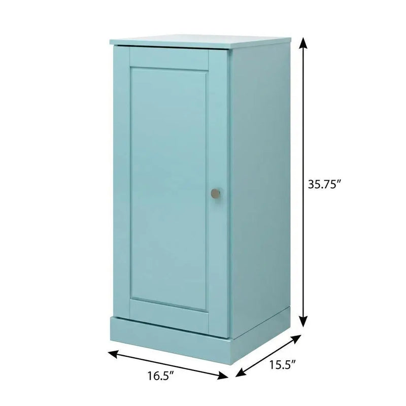 17" Aqua Solid Wood Free Standing Single Door Linen Cabinet Homeroots Organization