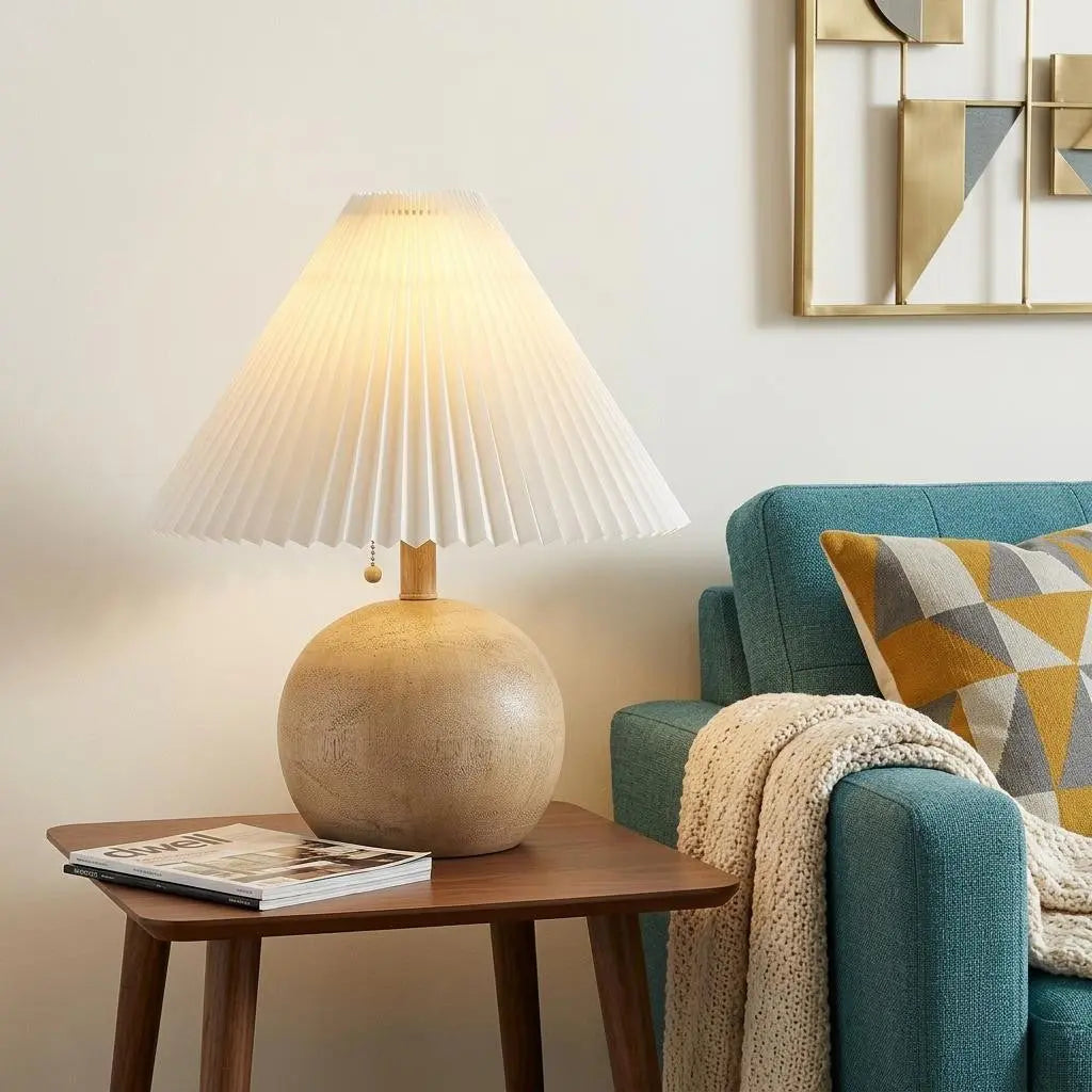 17" Beige Ribbed Round Table Lamp With Empire Shade Homeroots Lighting
