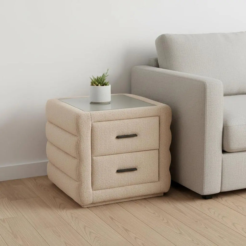 17" Beige Wood Square Woven Texture Two Drawer Nightstand Homeroots Bed & Bath
