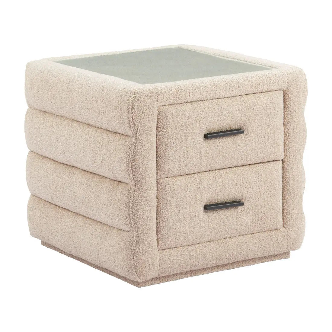 17" Beige Wood Square Woven Texture Two Drawer Nightstand Homeroots Bed & Bath