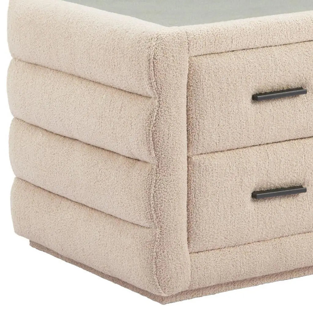 17" Beige Wood Square Woven Texture Two Drawer Nightstand Homeroots Bed & Bath