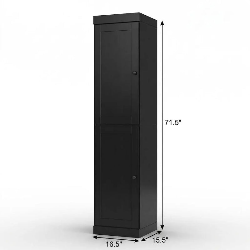 17" Black Solid Wood Free Standing Double Door Linen Cabinet Homeroots Organization