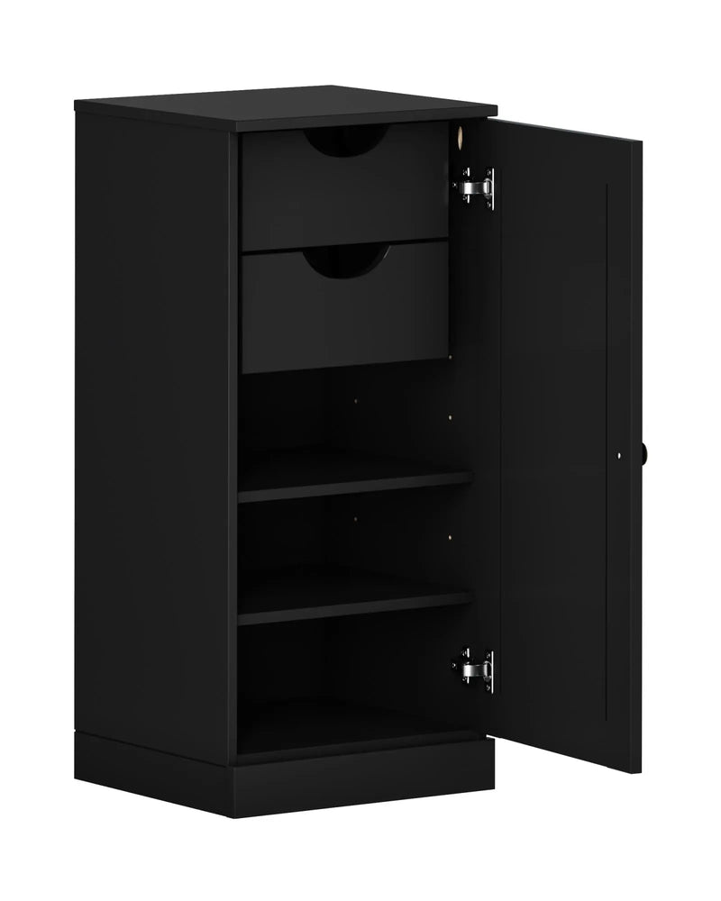 17" Black Solid Wood Free Standing Single Door Linen Cabinet Homeroots Organization