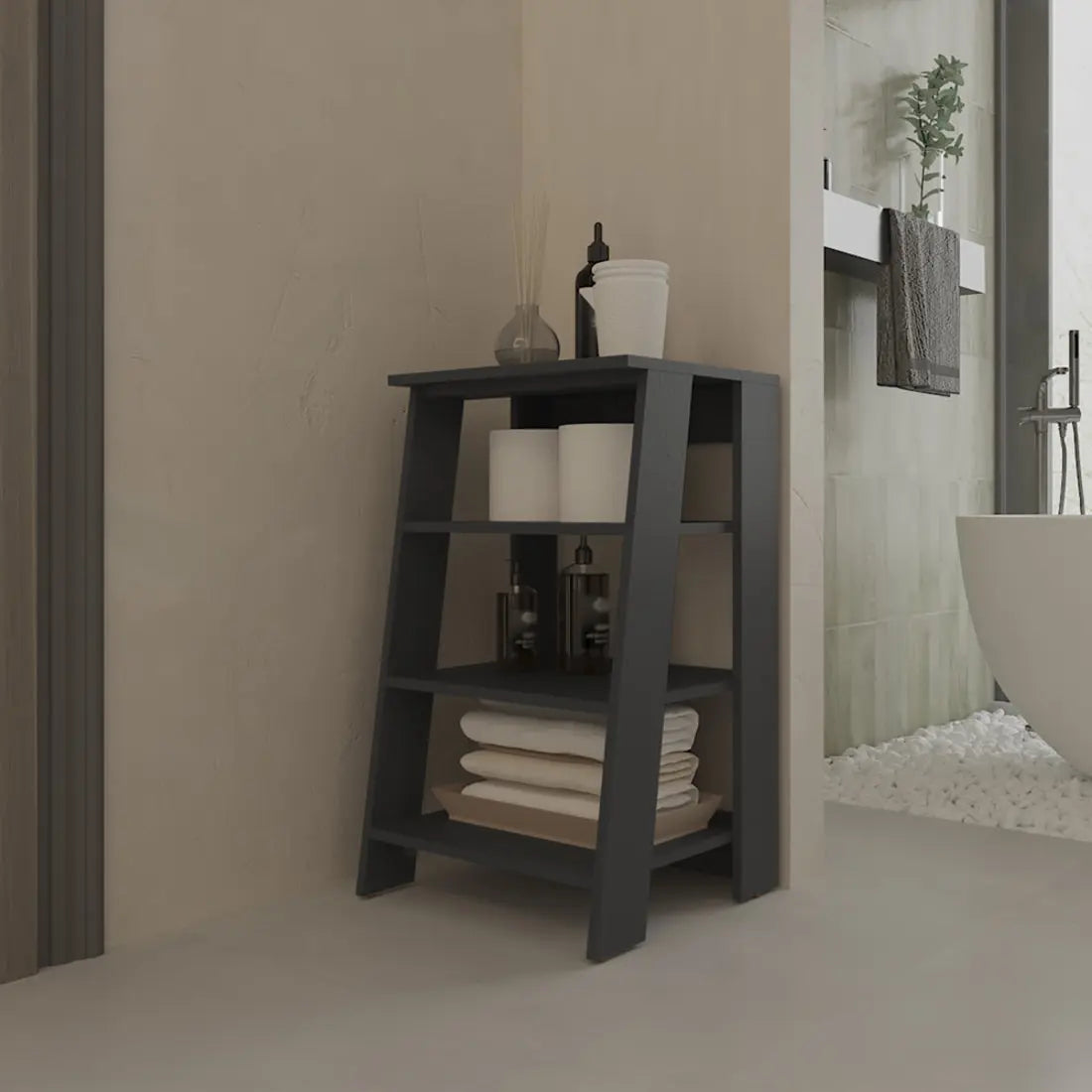 17" Black Wood Freestanding Bathroom Shelf Homeroots Organization