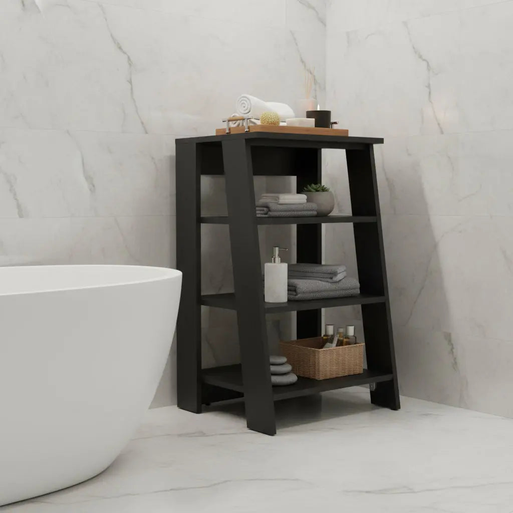 17" Black Wood Freestanding Bathroom Shelf Homeroots Organization