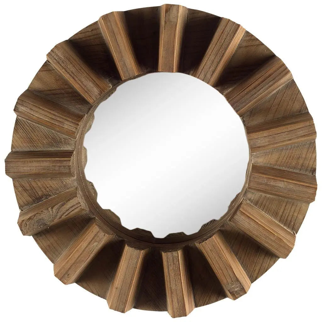 17" Brown Solid Wood Round Geometric Framed Accent Mirror Homeroots Bed & Bath