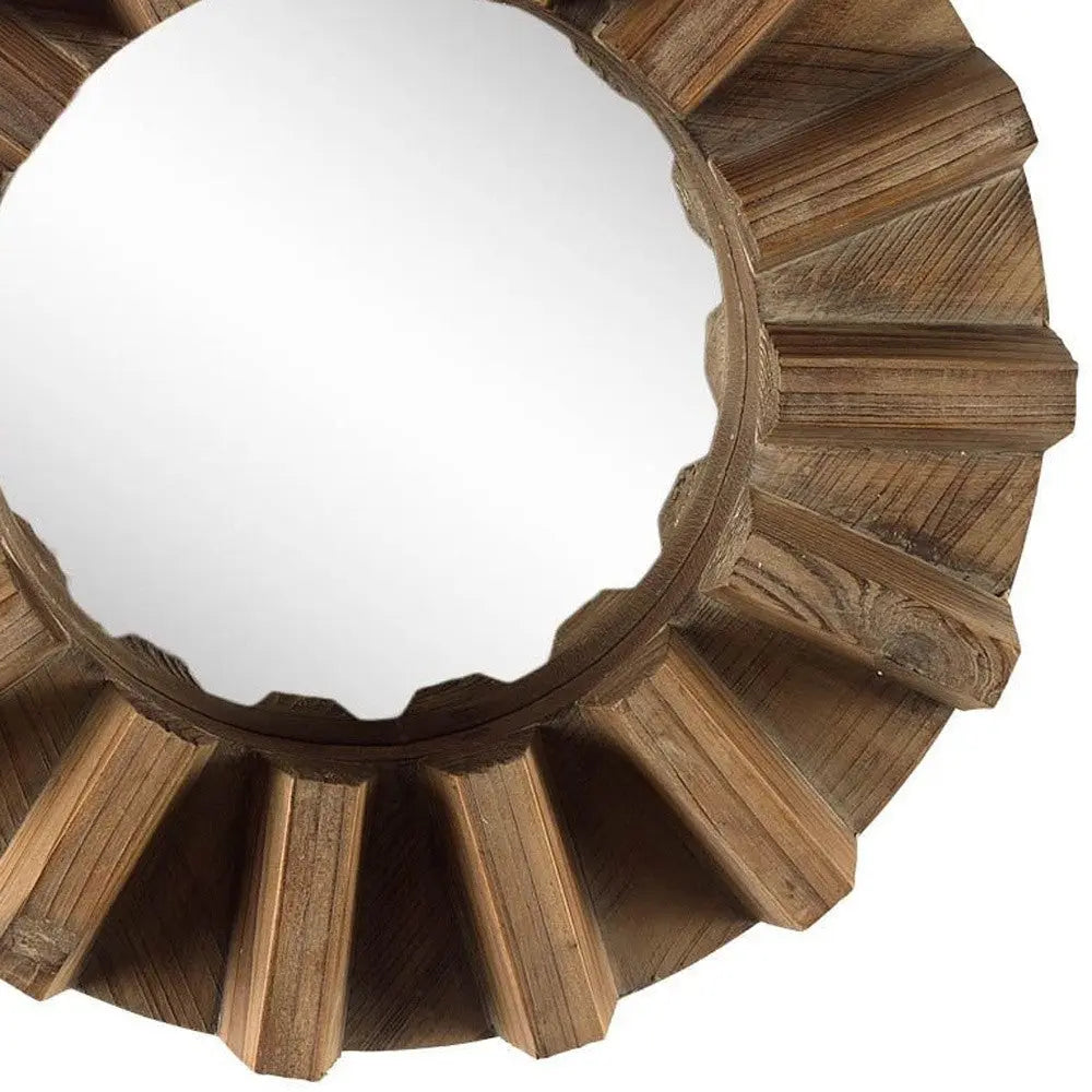 17" Brown Solid Wood Round Geometric Framed Accent Mirror Homeroots Bed & Bath