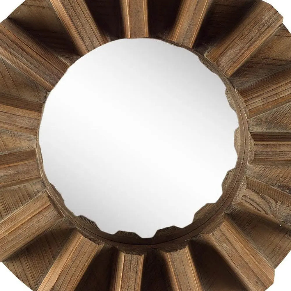 17" Brown Solid Wood Round Geometric Framed Accent Mirror Homeroots Bed & Bath