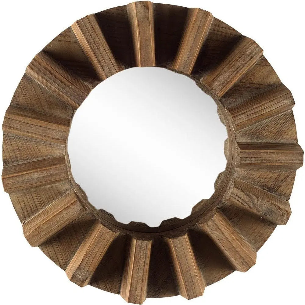 17" Brown Solid Wood Round Geometric Framed Accent Mirror Homeroots Bed & Bath