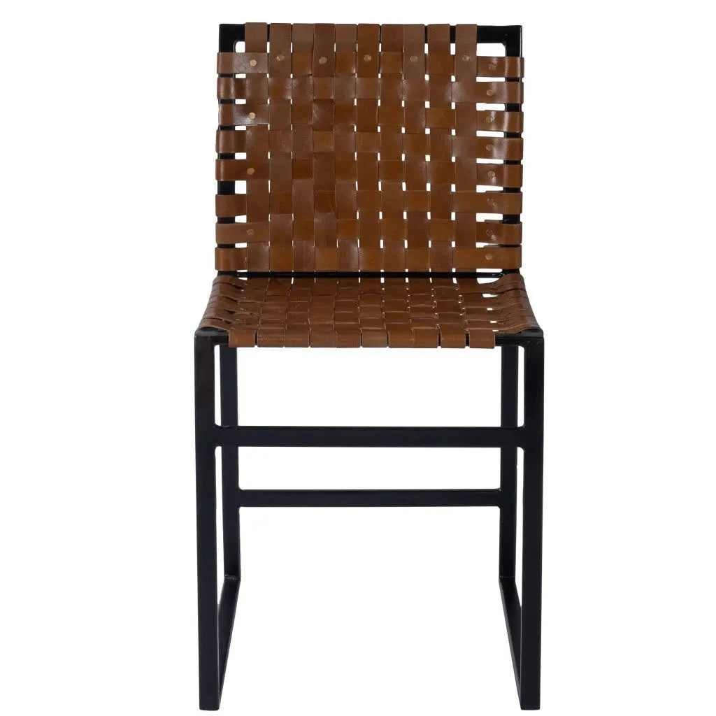 17" Brown and Black Faux Leather Side Chair Homeroots Living Room