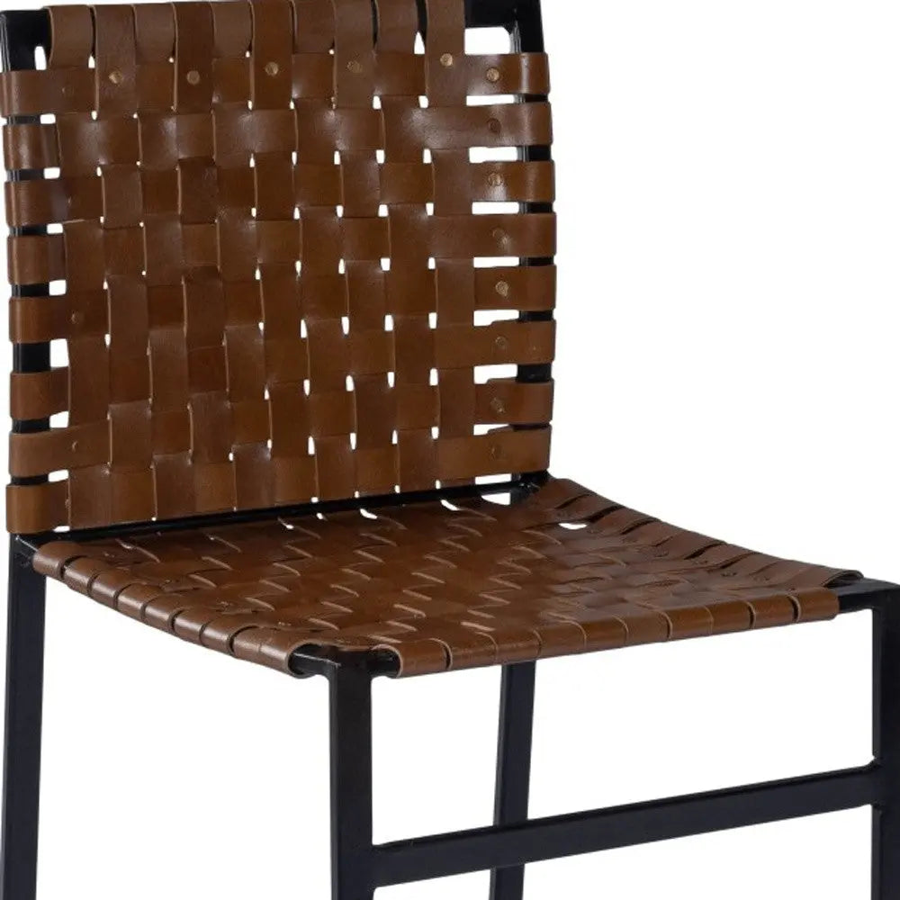 17" Brown and Black Faux Leather Side Chair Homeroots Living Room