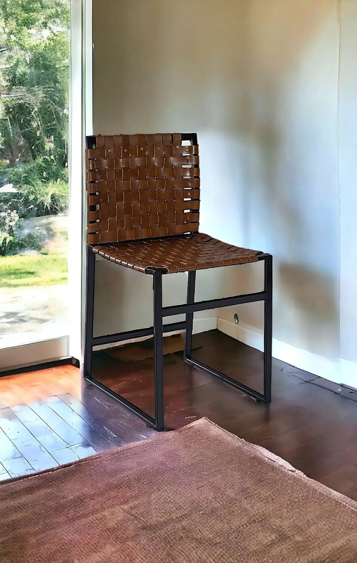17" Brown and Black Faux Leather Side Chair Homeroots Living Room