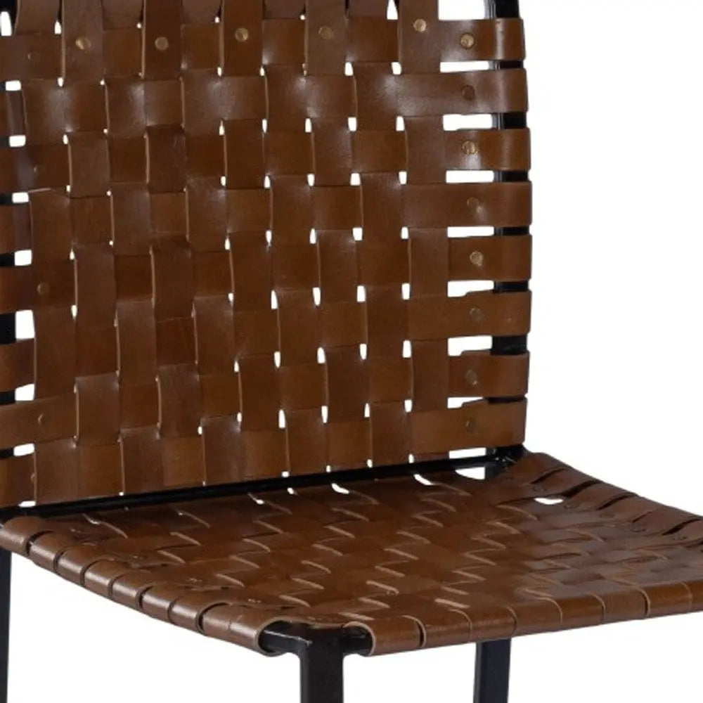 17" Brown and Black Faux Leather Side Chair Homeroots Living Room