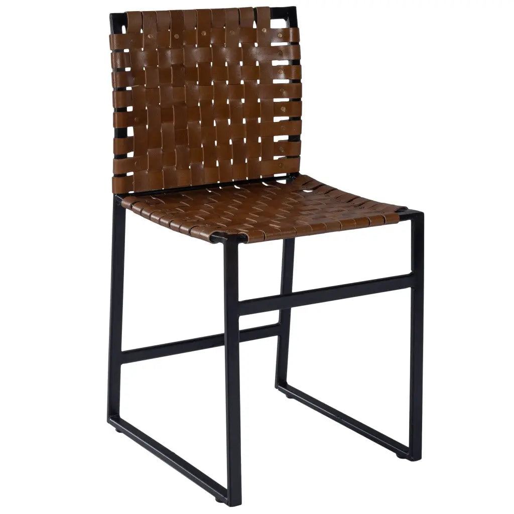 17" Brown and Black Faux Leather Side Chair Homeroots Living Room