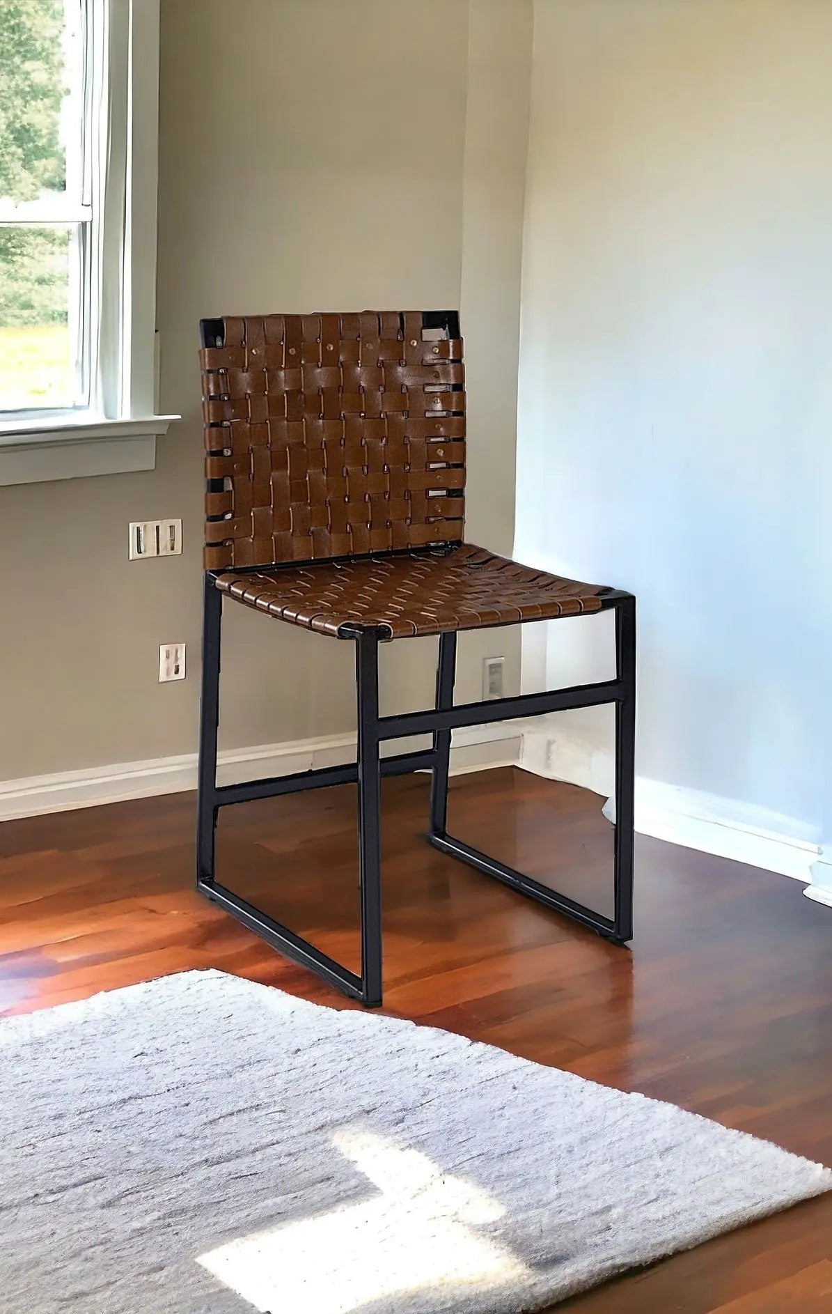 17" Brown and Black Faux Leather Side Chair Homeroots Living Room