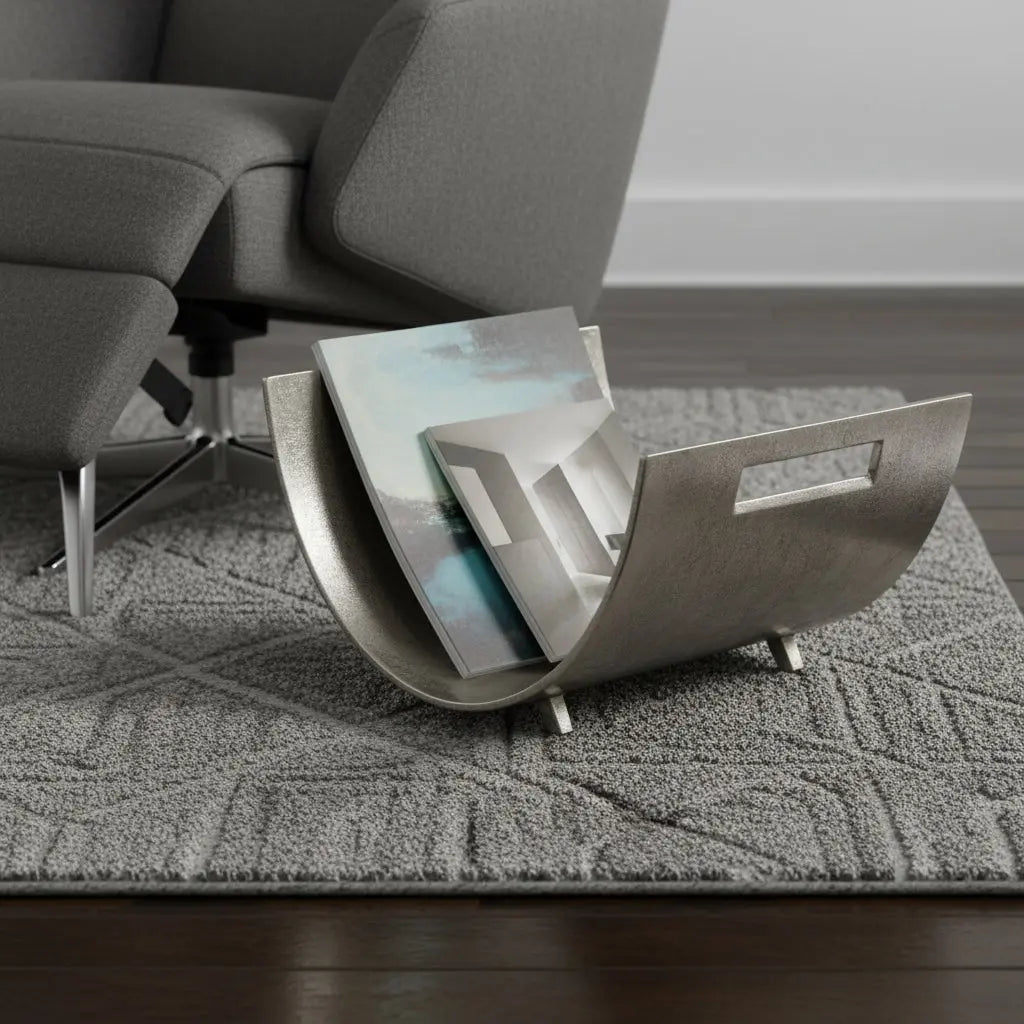 17" Brushed Silver Modern Magazine Basket Homeroots Office