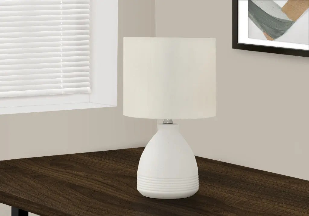 17" Cream Ceramic Round Table Lamp With Cream Drum Shade Homeroots Lighting