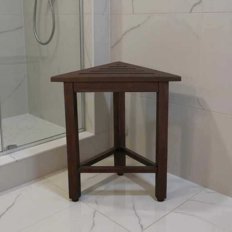 17" Dark Brown Teak Corner Shower Bench Homeroots Bed & Bath
