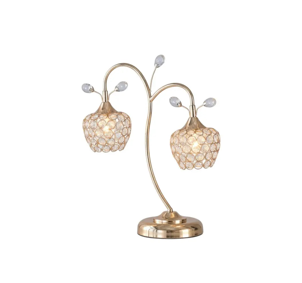 17" Gold Two Light Bedside Table Lamp With Clear Novelty Shade Homeroots Lighting