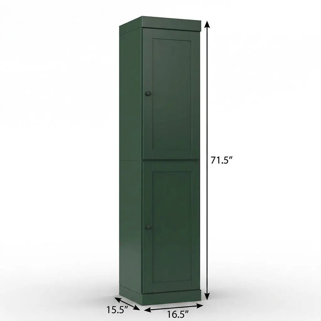 17" Green Solid Wood Free Standing Double Door Linen Cabinet Homeroots Organization