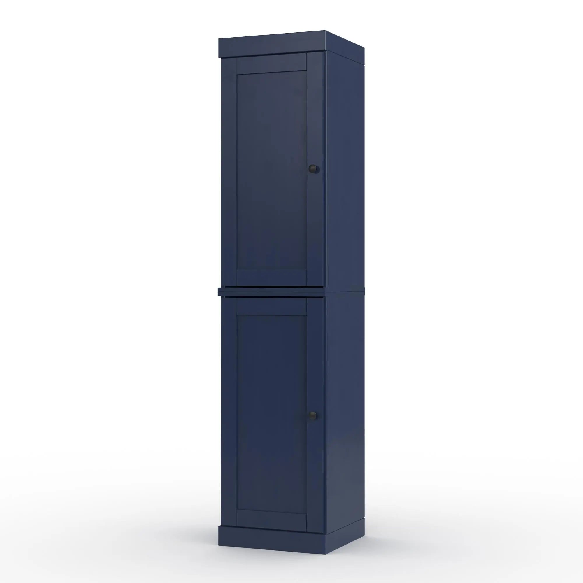 17" Navy Blue Solid Wood Free Standing Double Door Linen Cabinet Homeroots Organization