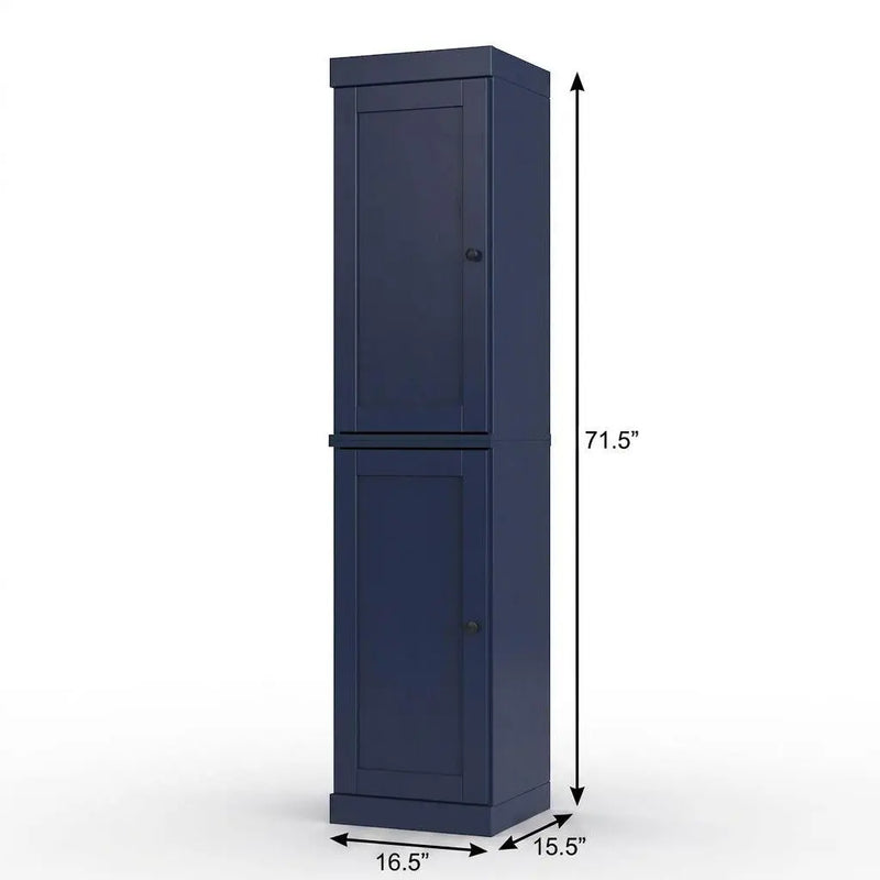 17" Navy Blue Solid Wood Free Standing Double Door Linen Cabinet Homeroots Organization