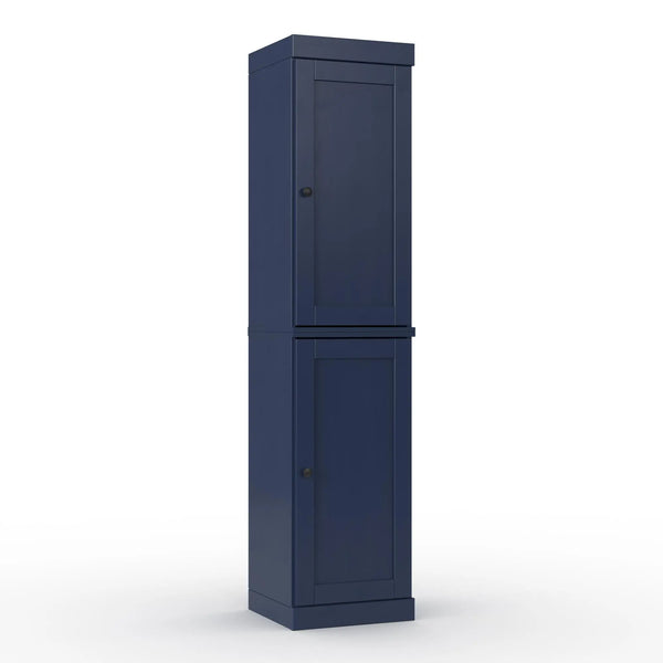 17" Navy Blue Solid Wood Free Standing Double Door Linen Cabinet Homeroots Organization