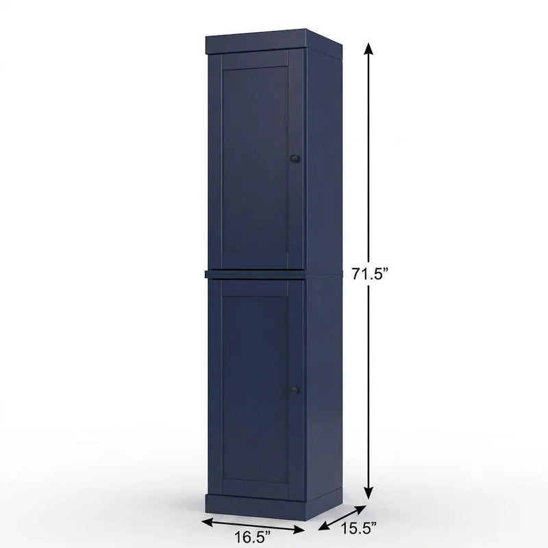 17" Navy Blue Solid Wood Free Standing Double Door Linen Cabinet Homeroots Organization