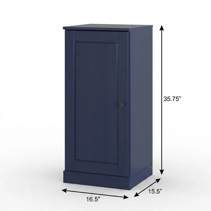 17" Navy Blue Solid Wood Free Standing Single Door Linen Cabinet Homeroots Organization