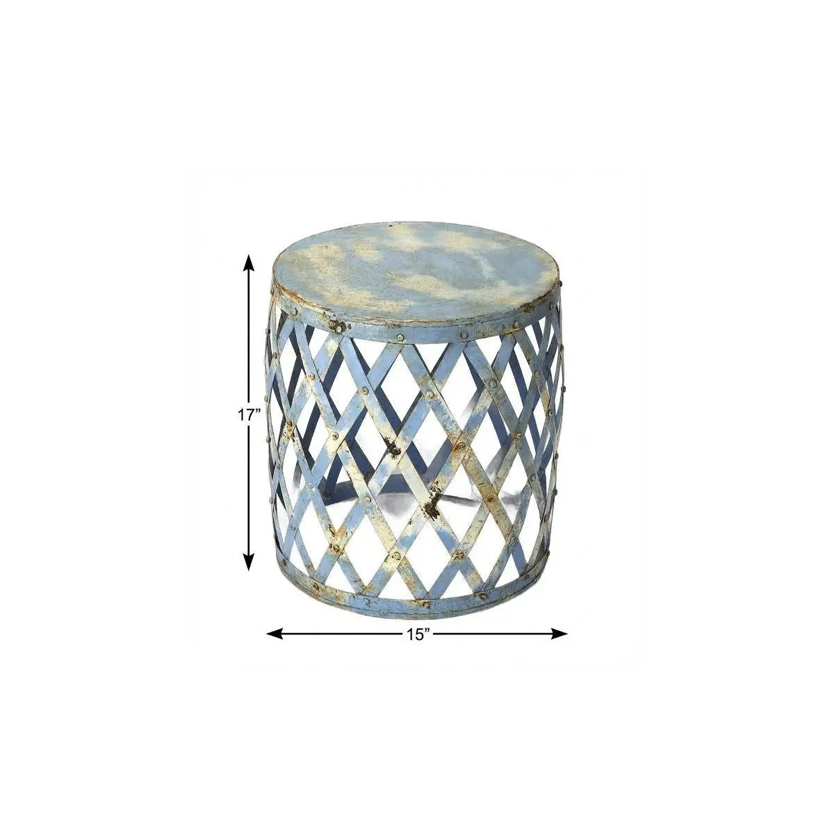 17" Rustic Blue Iron Lattice Round Top End Table Homeroots Living Room