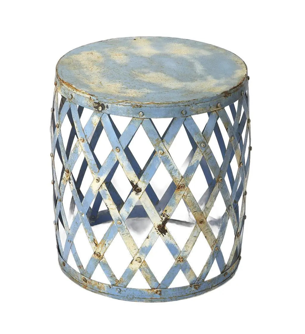 17" Rustic Blue Iron Lattice Round Top End Table Homeroots Living Room
