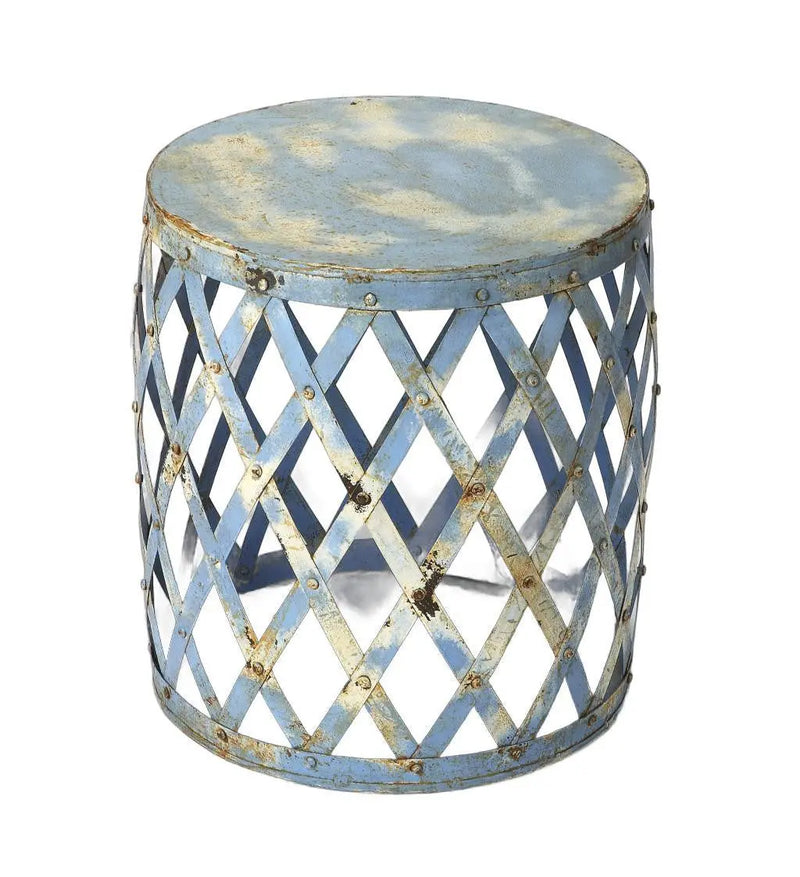 17" Rustic Blue Iron Lattice Round Top End Table Homeroots Living Room