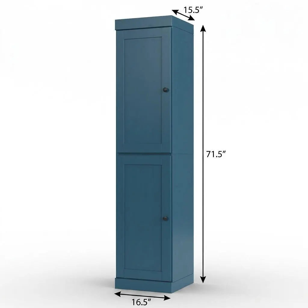 17" Teal Blue Solid Wood Free Standing Double Door Linen Cabinet Homeroots Organization
