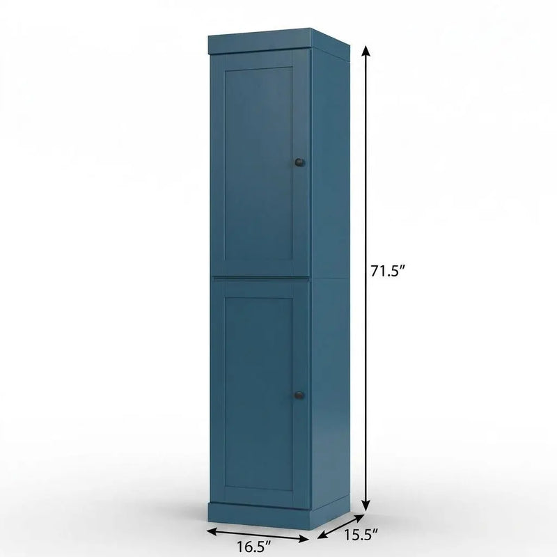 17" Teal Blue Solid Wood Free Standing Double Door Linen Cabinet Homeroots Organization