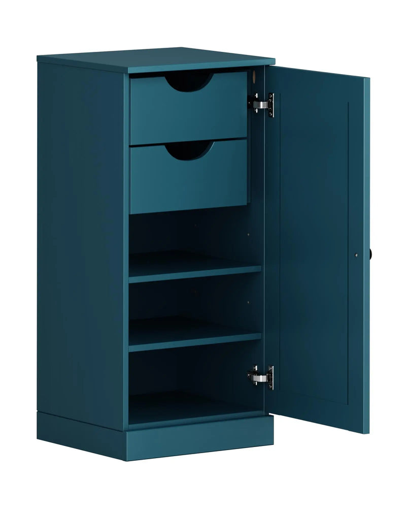 17" Teal Blue Solid Wood Free Standing Single Door Linen Cabinet Homeroots Organization
