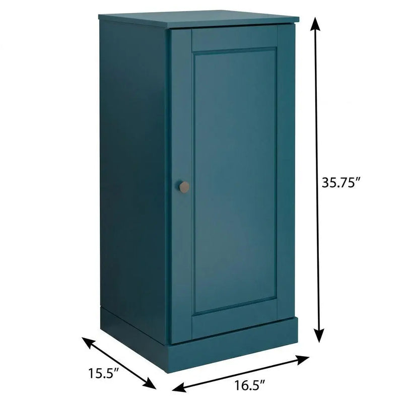 17" Teal Blue Solid Wood Free Standing Single Door Linen Cabinet Homeroots Organization