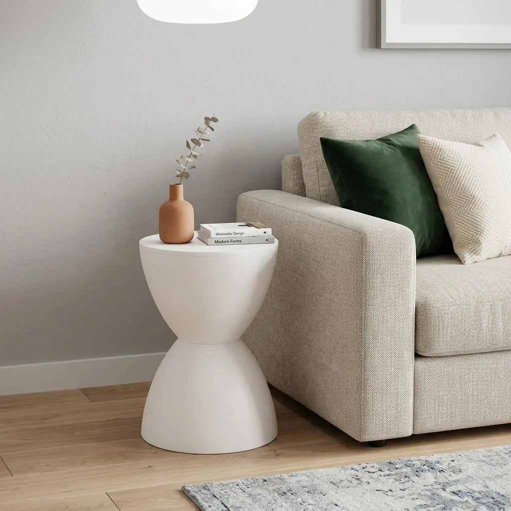 17" White Heavy Duty Plastic Round Pedestal End Table Homeroots Living Room