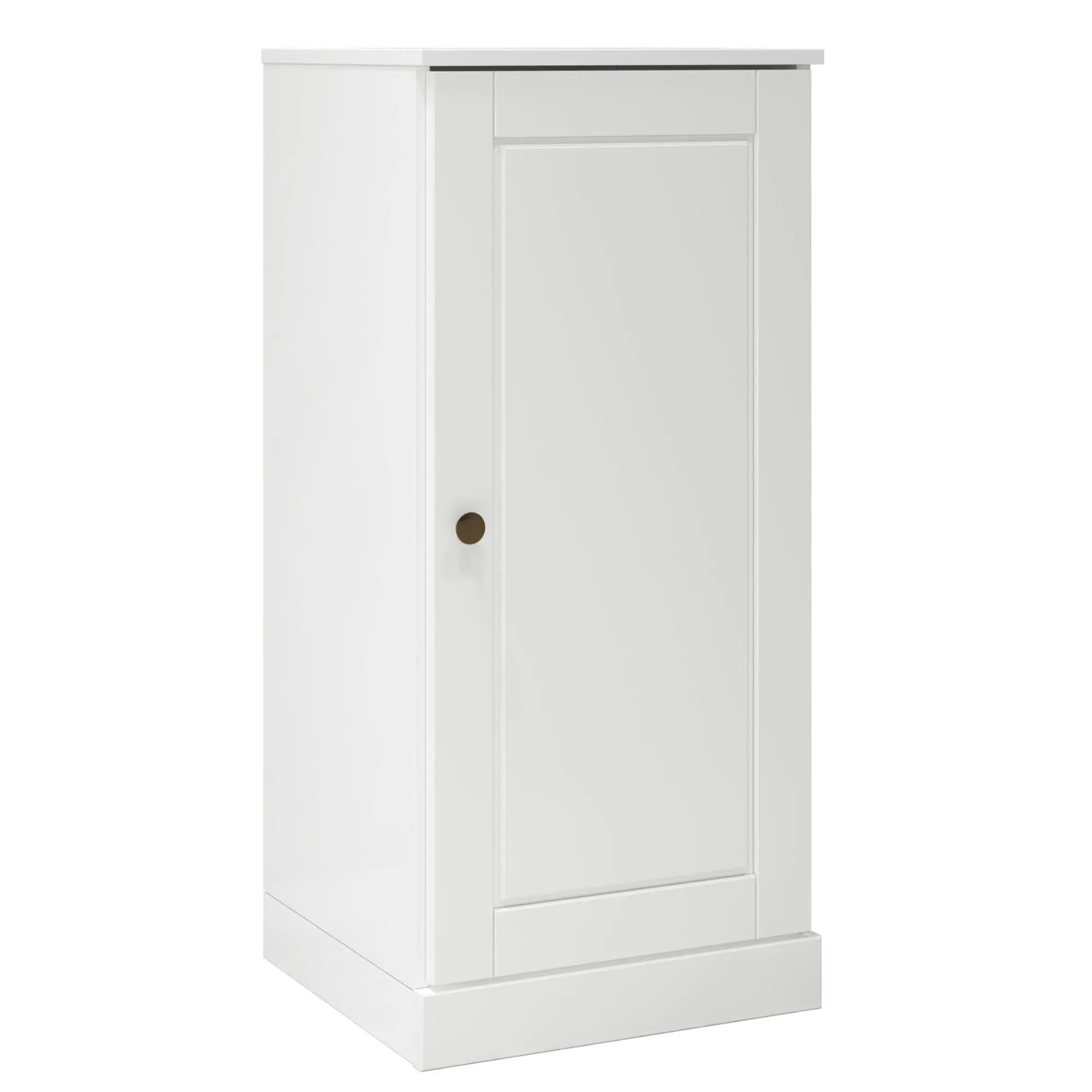 17" White Solid Wood Free Standing Single Door Linen Cabinet Homeroots Organization