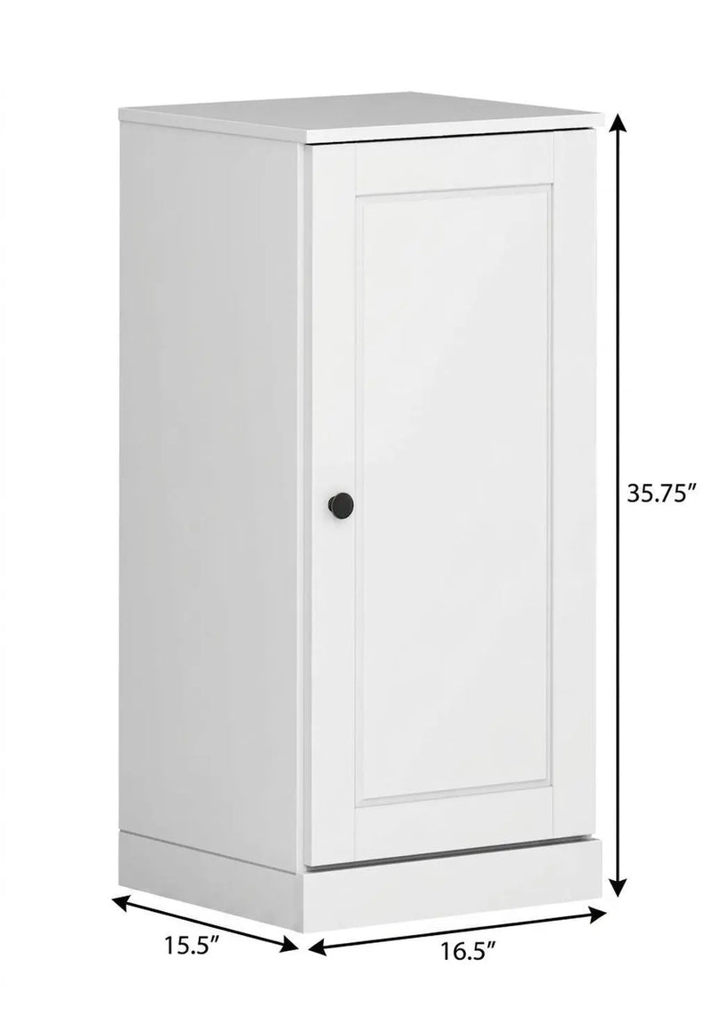 17" White Solid Wood Free Standing Single Door Linen Cabinet Homeroots Organization