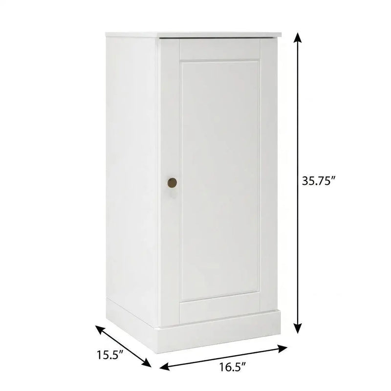 17" White Solid Wood Free Standing Single Door Linen Cabinet Homeroots Organization