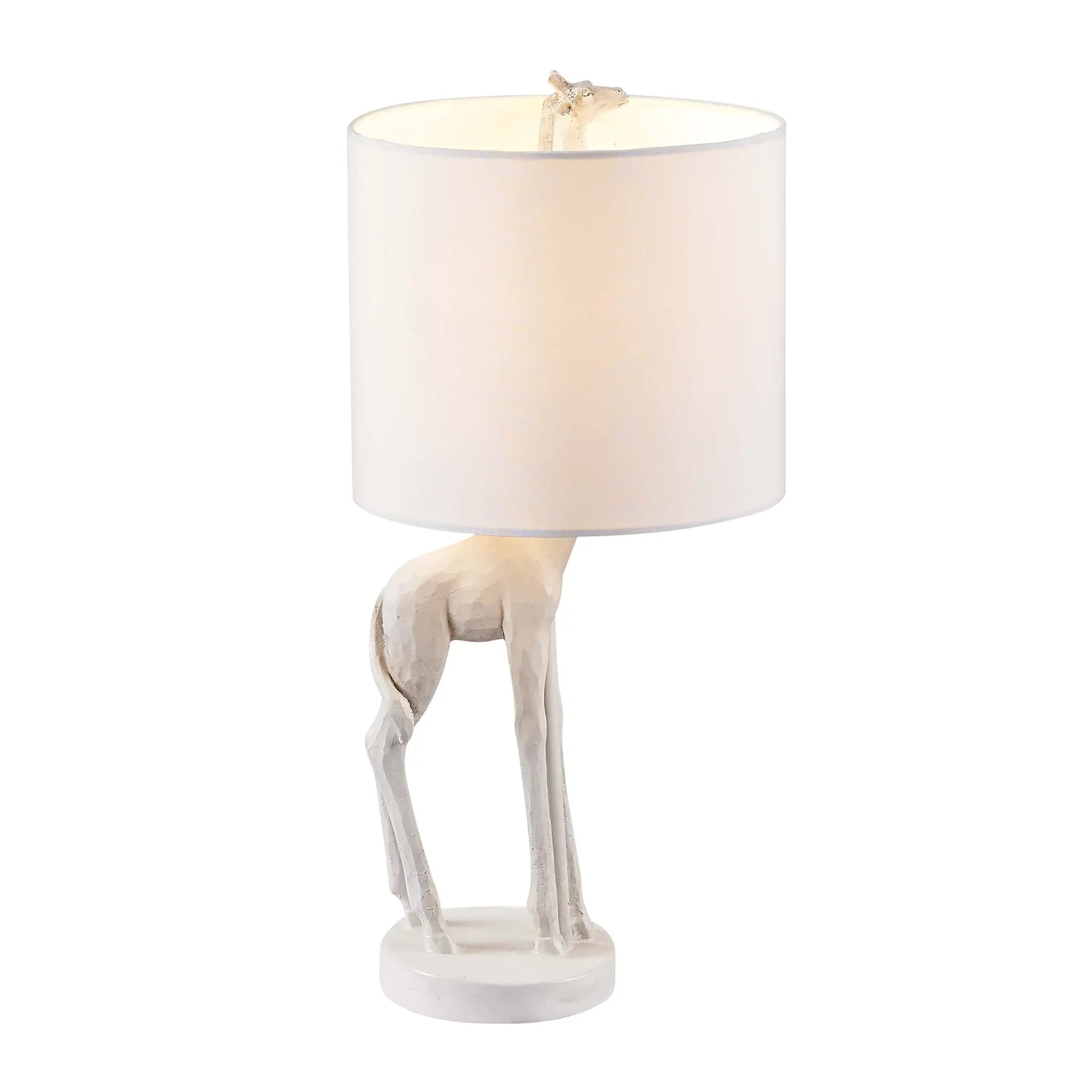 17" White Textured Giraffe Table Lamp With White Drum Shade Homeroots Lighting