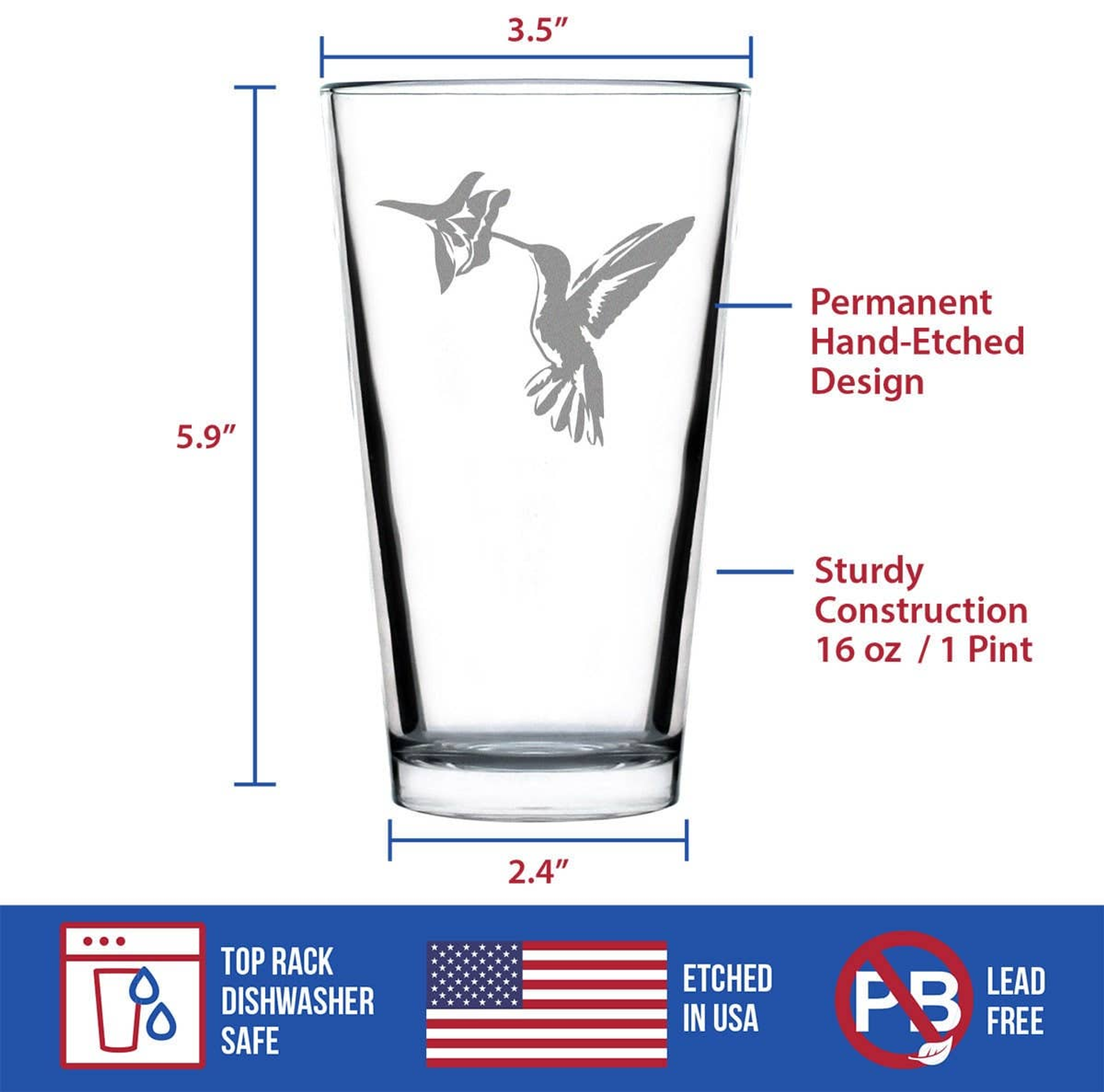 Hummingbird Pint Glass for Beer - Bird Nature Gifts Bevvee