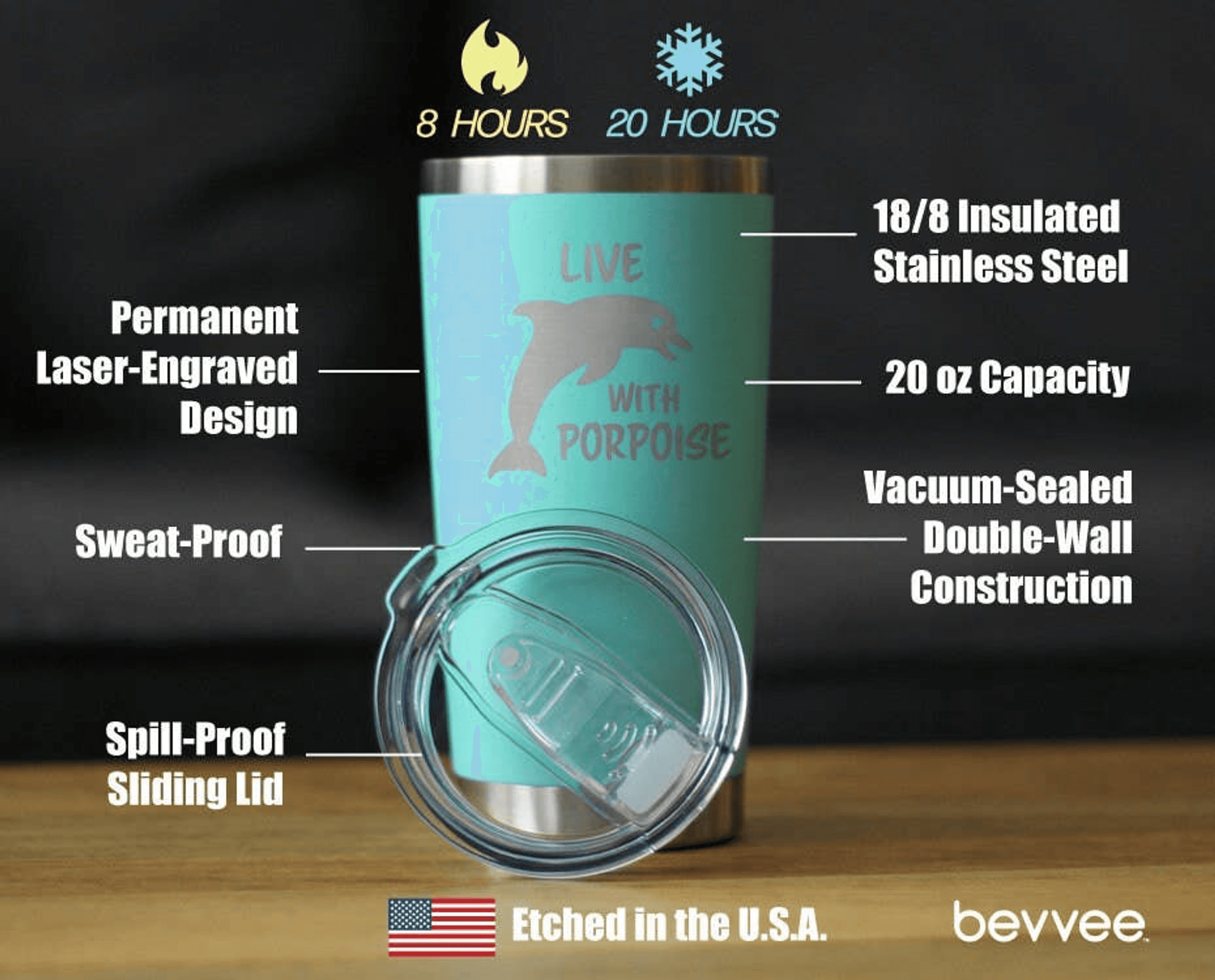 Live with Porpoise Insulated Travel Tumbler - Dolphins Gifts Bevvee
