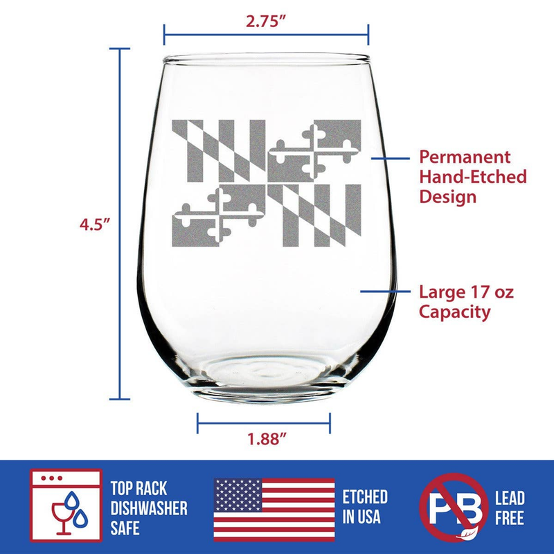 Flag of Maryland Stemless Wine Glass - Marylanders Gifts Bevvee