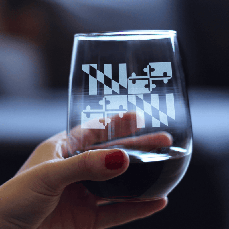 Flag of Maryland Stemless Wine Glass - Marylanders Gifts Bevvee